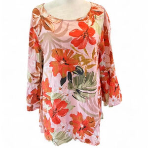 John Mark Boho Resort Tropical Linen Large Bell Sleeve